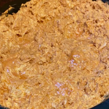 Warm and creamy five-ingredient buffalo chicken dip served in a bowl