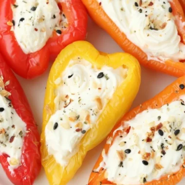 Everything bagel cream cheese stuffed peppers on a plate